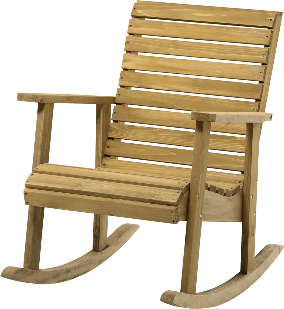 Outsunny Ringató Szék Karfa nélküli Kerti Szék Pihenőszék Erkélyre, Teraszra, 130 kg teherbírás, Fenyőfa, Világos Barna 64 x 86 x 85 cm | Aosom