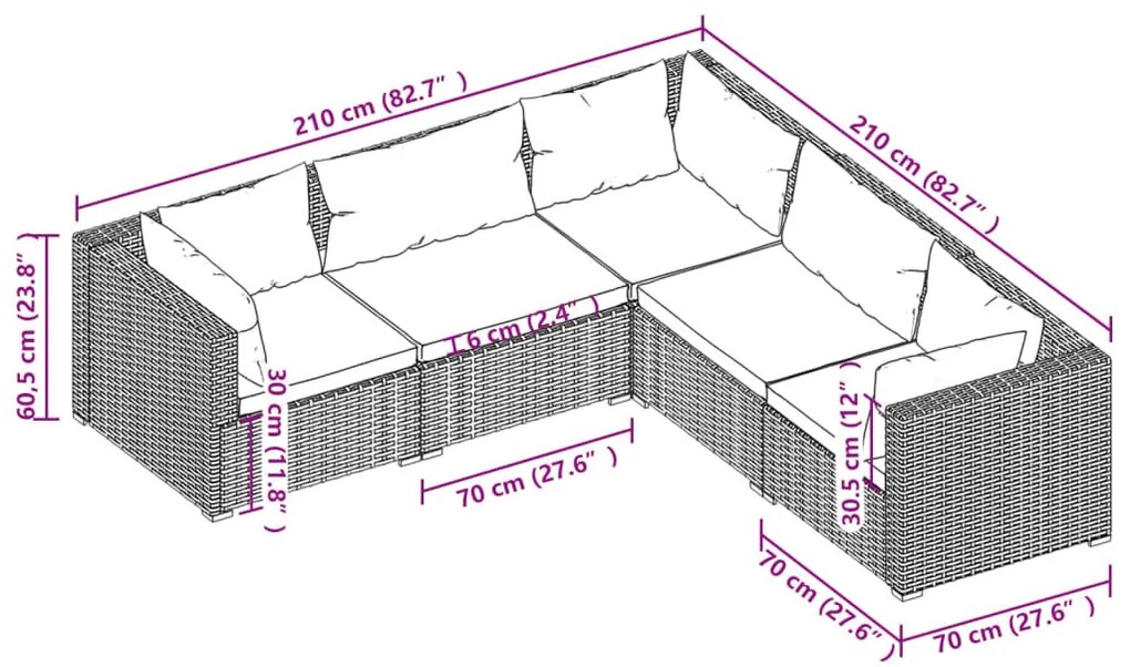 5 részes szürke polyrattan kerti ülőgarnitúra párnákkal