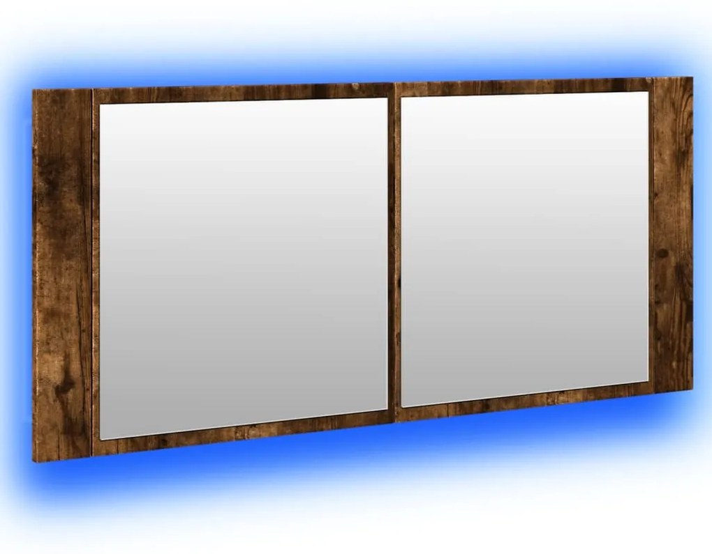 füstös tölgy színű LED-es tükrös fürdőszobaszekrény 100x12x45cm
