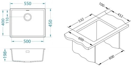 ALVEUS 1150057 - OMNI konyhai mosogató 55x45 cm gránit/fekete