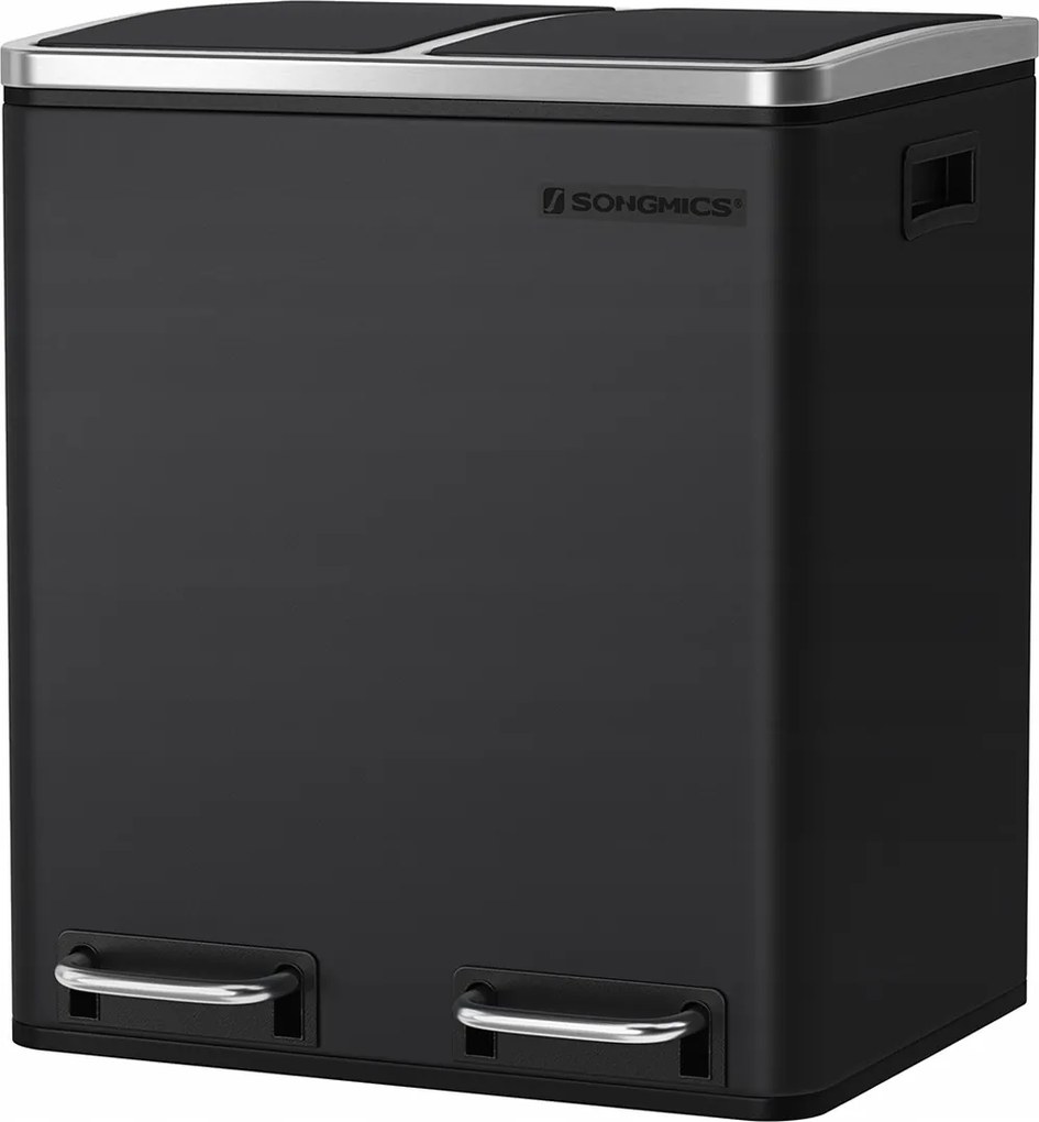 Konyhai szemetes kosár acél 2x15L kosár belső vödrökkel fekete