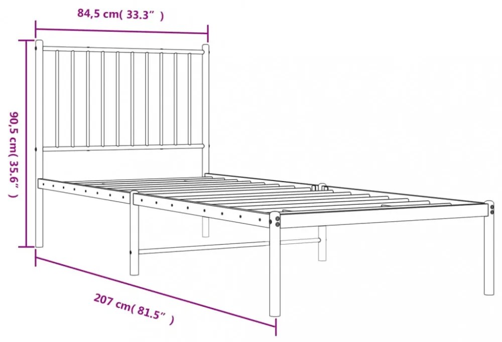 fekete fém ágykeret fejtámlával 80 x 200 cm