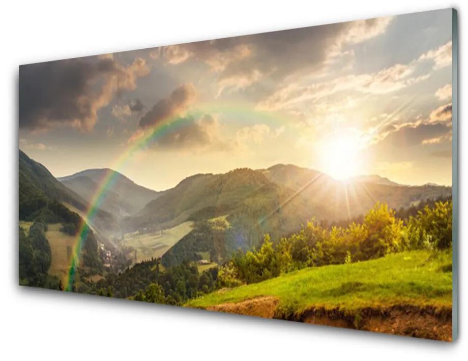 Modern üvegkép Sun Meadow Mountain West 125x50 cm