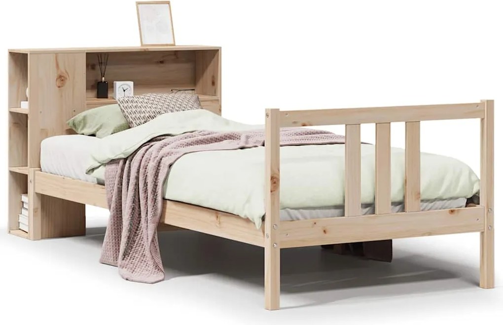 vidaXL tömör fenyőfa könyvespolcos ágy matrac nélkül 75 x 190 cm