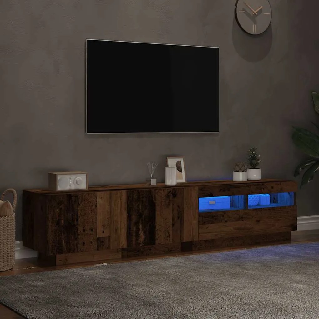 antik fa színű szerelt fa TV-szekrény LED-ekkel 180x35x40 cm