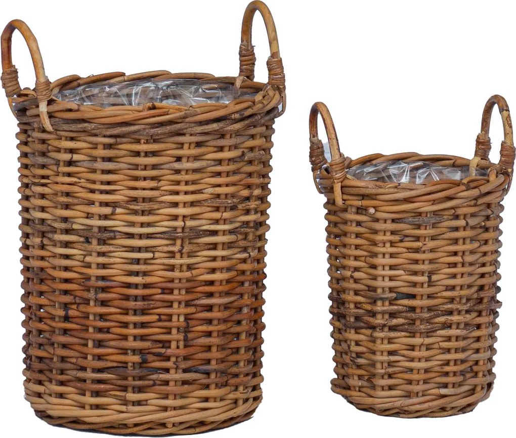vidaXL Virágcserép Kosár tárolóval 2 pcs Barna Kubu rattán