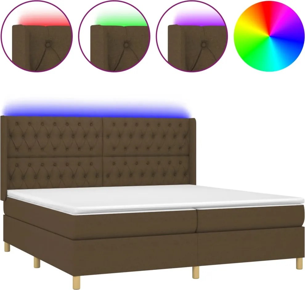 vidaXL barna szövet rugós és LED-es ágy matraccal 200x200 cm