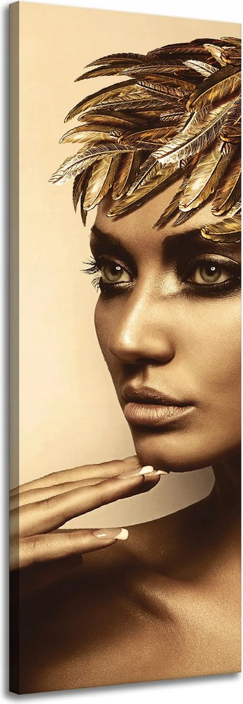 Vászonkép Elmélkedő Nő Arany Toll Színek 40x120 cm