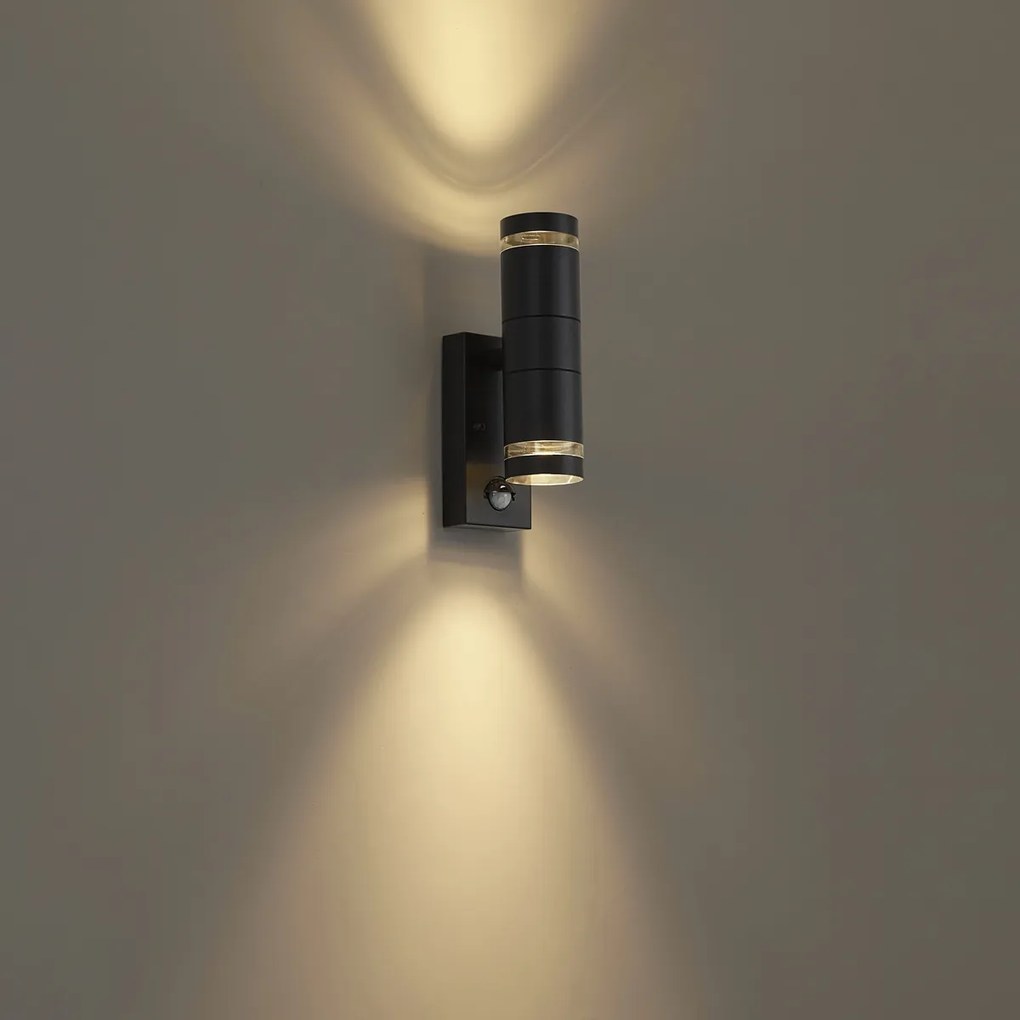 Modern fekete kültéri fali lámpa 2 égős IP44 mozgásérzékelővel - Dubbla