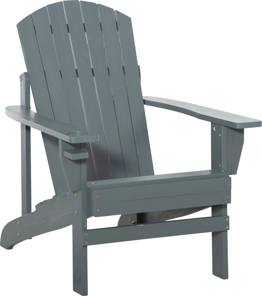 Outsunny Adirondack Kerti Szék Pohártartóval Kerti Függőágy Erkély Szék Szilárd Fa Sötétszürke 97 x 72.5 x 93 cm | Aosom