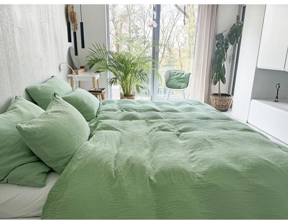 Zöld kétszemélyes muszlin ágyneműhuzat 200x200 cm Plain Muslin – Butter Kings