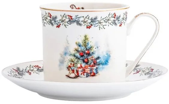 Karácsonyi fenyőfás hintalovas porcelán csésze aljjal 220 ml