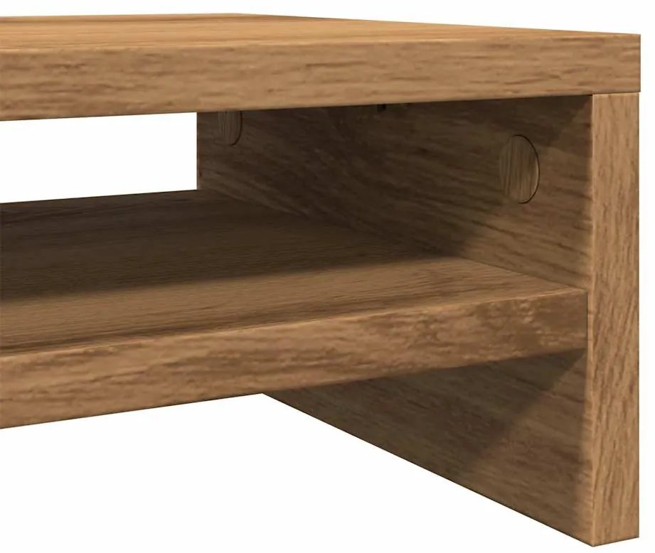 Kézműves tölgy színű szerelt fa monitorállvány 42x24x13 cm