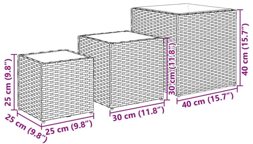 3 db fekete polyrattan kerti ültetőláda