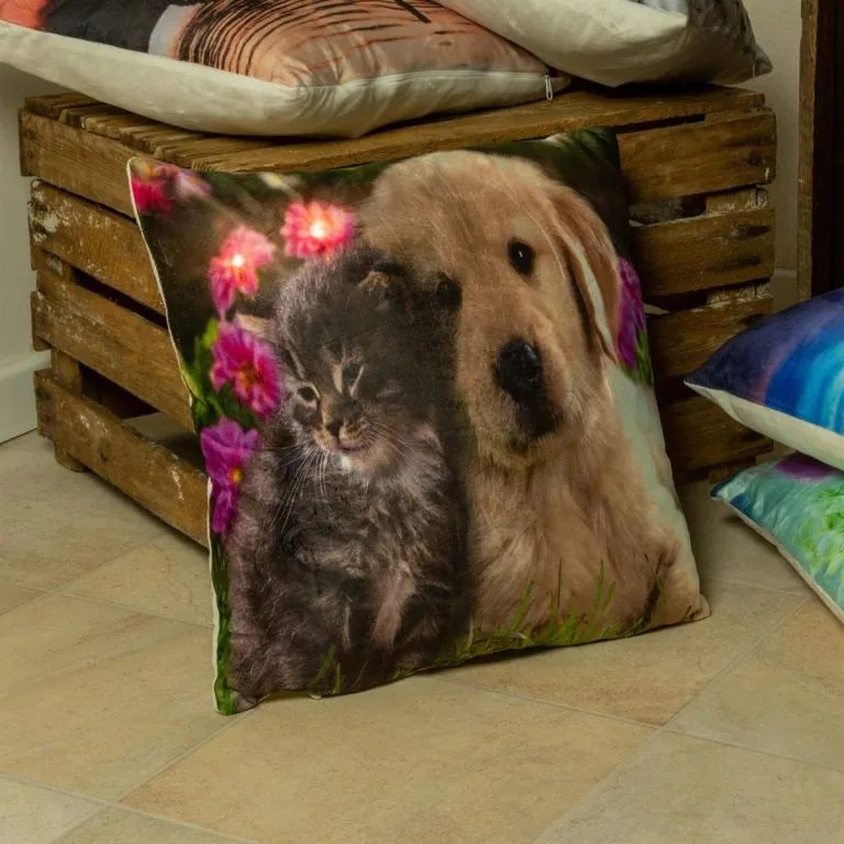 DIVERO Dekoratív párna LED világítással kutya 38 x 38 cm
