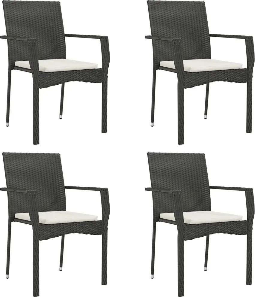 vidaXL 4 db fekete polyrattan kerti szék párnával