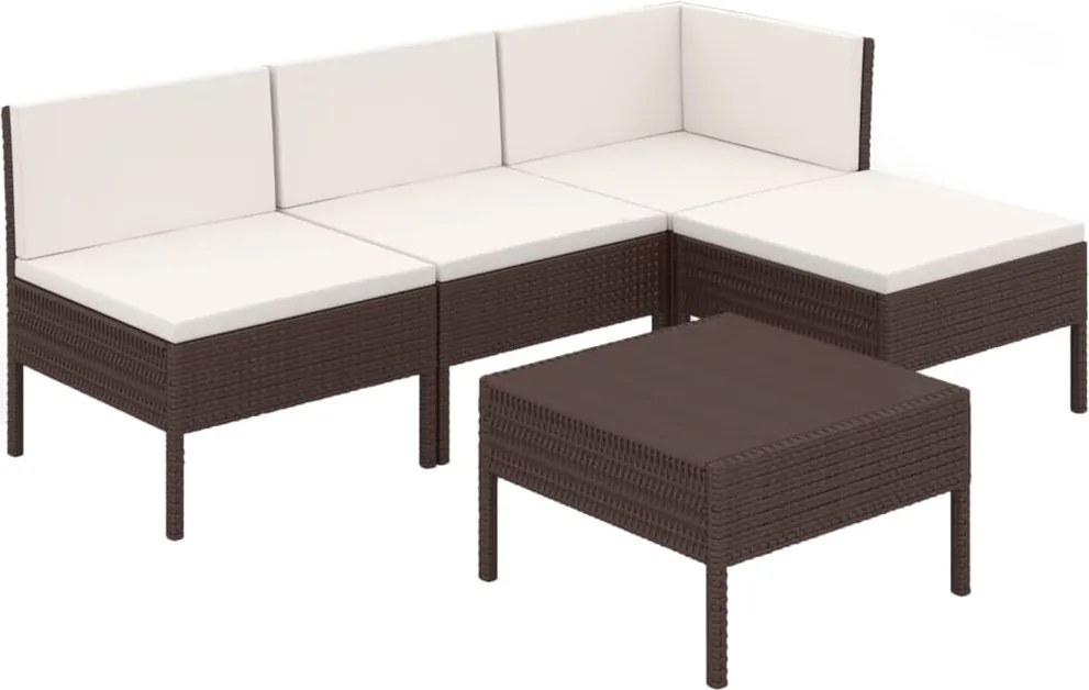 vidaXL 5 részes barna polyrattan kerti bútorszett párnákkal