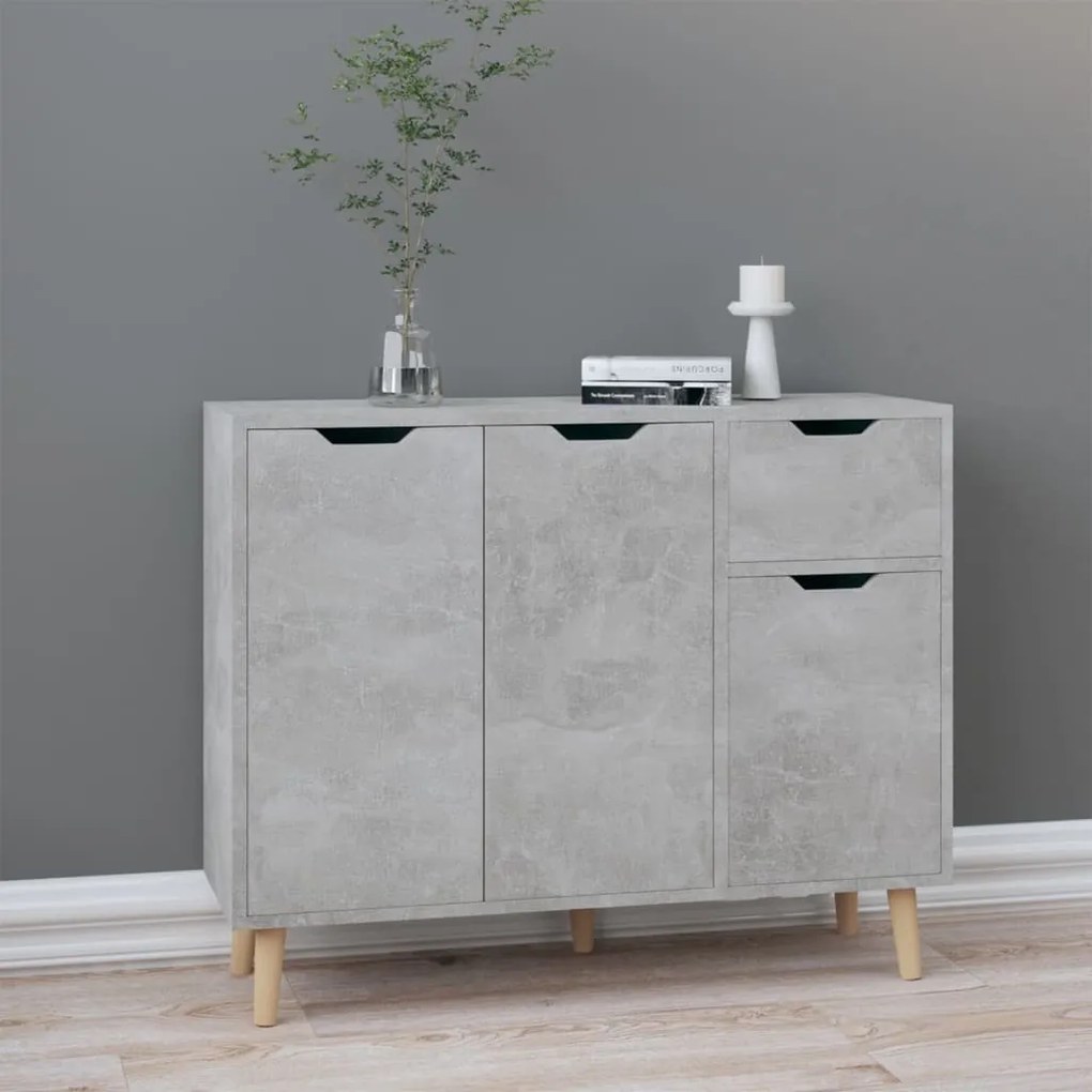 betonszürke szerelt fa tálalószekrény 90 x 30 x 72 cm