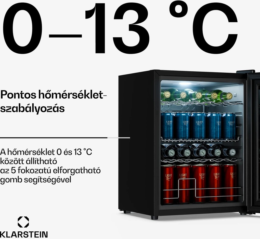 Klarstein Beersafe italhűtő tükrös üvegajtóval | 64 x 48 cm | LED-es belső világítás
