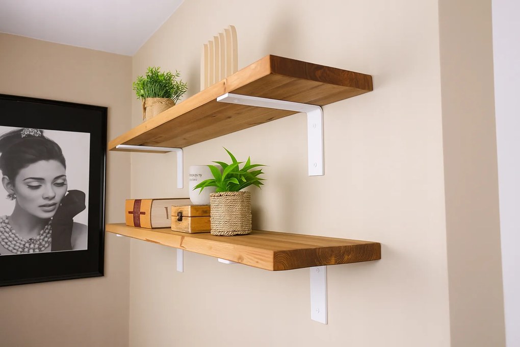 Polc fehér falra akasztható fa, konyhába, nappaliba 80cm x20cm