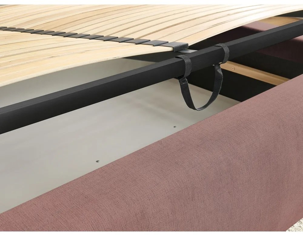 Világos rózsaszín kárpitozott franciaágy tárolóhellyel, ágyráccsal 160x200 cm Jagna – Bobochic Paris