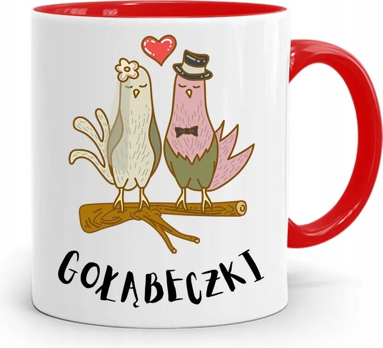 Piros Bögre Ajándék Fiúnak Galambok nyomott mintával