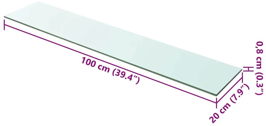 2 db átlátszó üveg paneles polc 100 x 20 cm