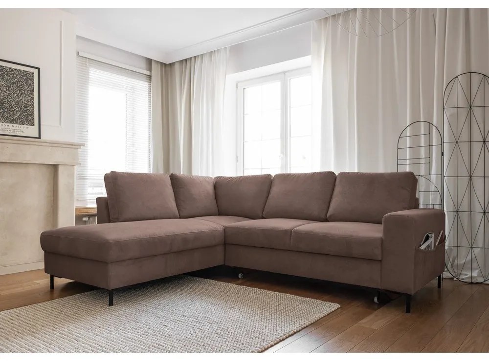Barna kordbársony kinyitható sarokkanapé (bal oldali) Lofty Lilly – Miuform