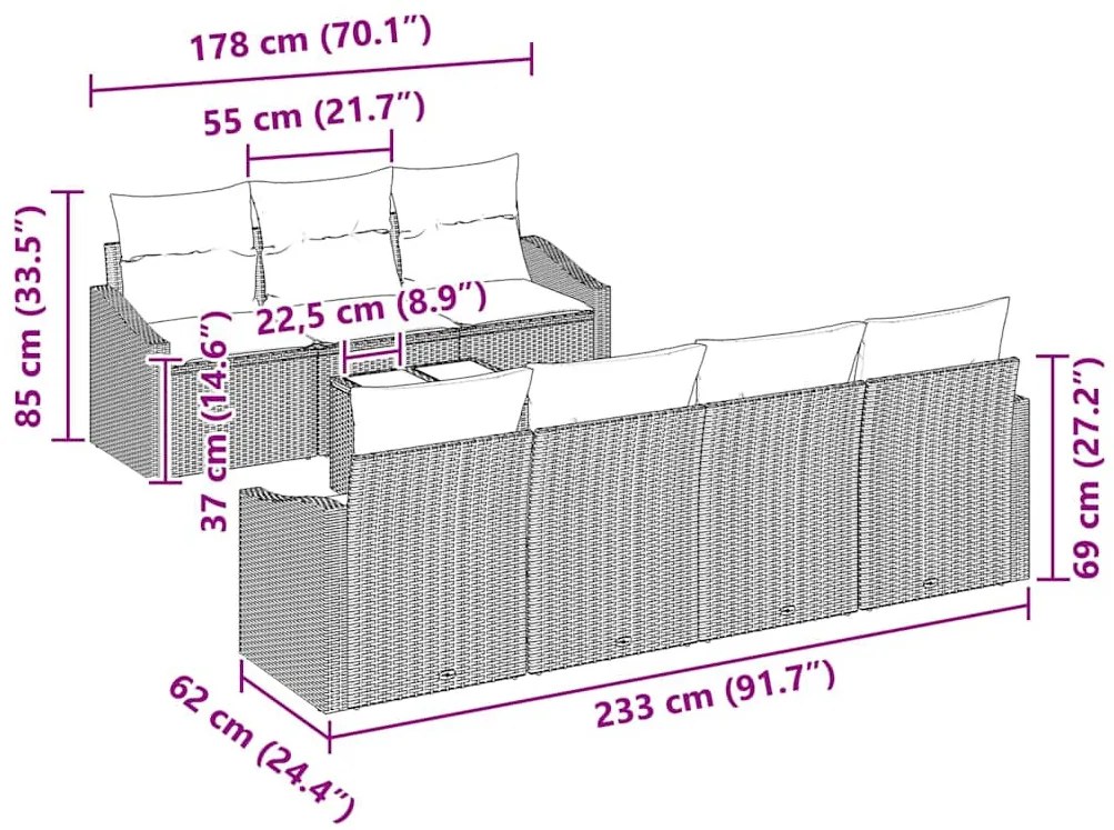 Kerti Kanapé Szett párnával 8 pcs Barna és Krém 55 x 55 x 37 cm