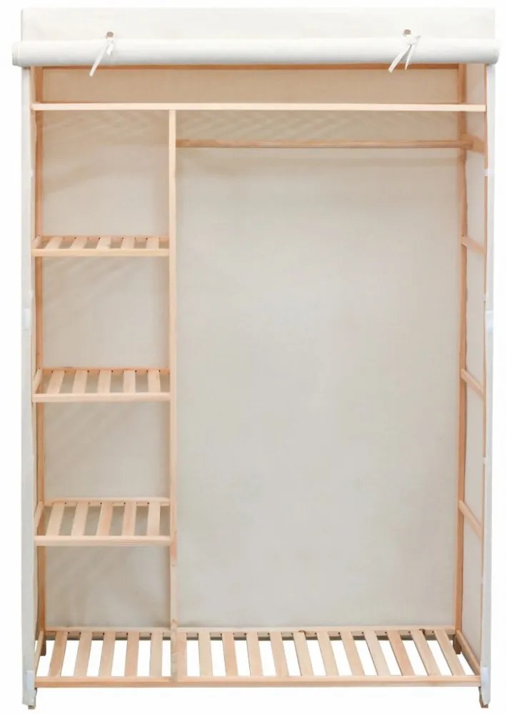 fenyőfa és szövetanyag ruhásszekrény 110 x 40 x 170 cm