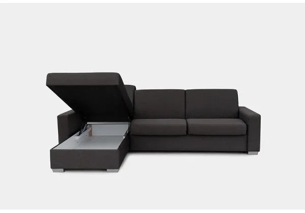 Ágyazható sarokkanapé tárolóval, L alakú, LEKA lv., barna