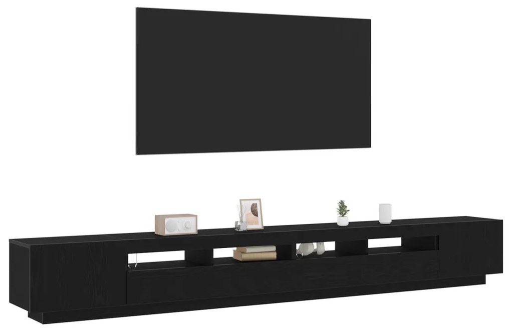 TV állvány LED világítással, fekete tölgyből, 300x35x40 cm, mérnöki fa