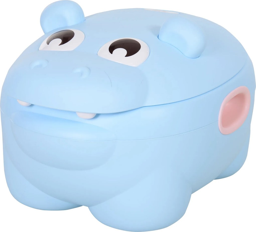 HOMCOM Hippó Alakú Baba WC 2 az 1-ben, Levehető Kellettel és WC Kefével, Tanulásra, Terhelhetőség 25 kg, 40x30x23 cm, Kék | Aosom