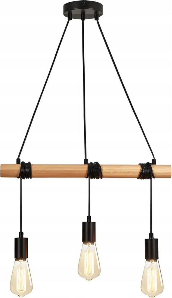 Fából készült függőlámpa – 3 izzó Rusztikus retro stílus