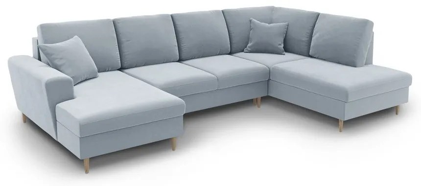 Világoskék bársony kinyitható tárolóhelyes sarokkanapé (jobb oldali-U alakú) Kyoto – Cosmopolitan Design