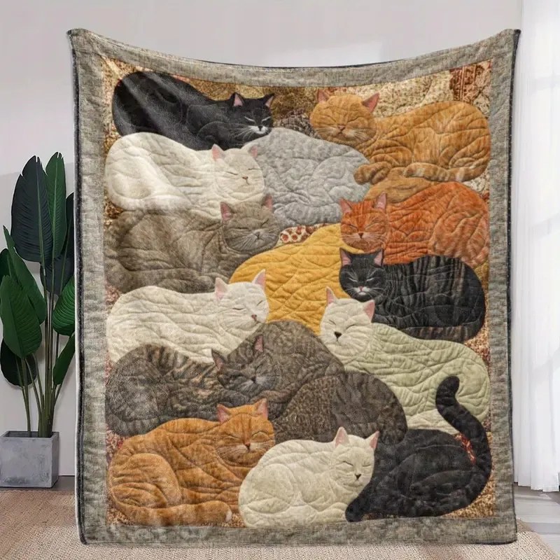 Takaró takaró ágytakaró alvó macskák cica ajándék art ala patchwork 150x200cm