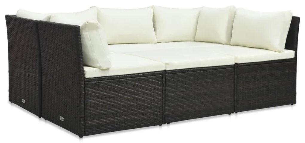 4 részes barna polyrattan kerti bútorszett párnával