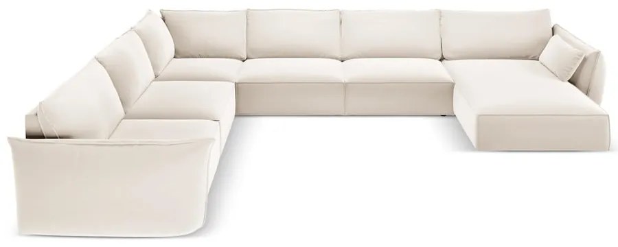 Bézs bársony sarokkanapé (bal oldali-U alakú) Vanda – Mazzini Sofas