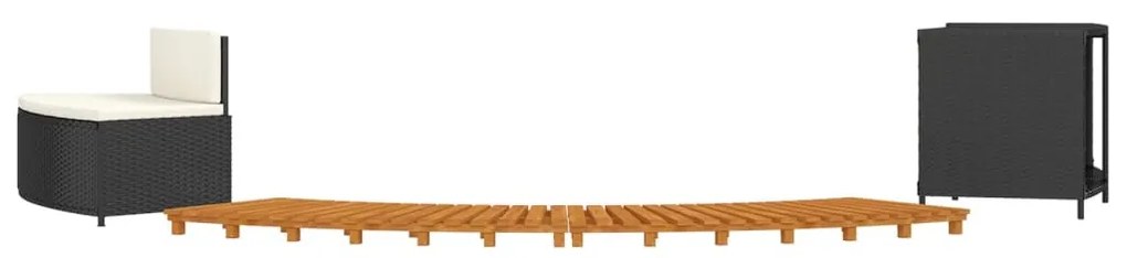 Fekete polyrattan és tömör akácfa jakuzzi-keret