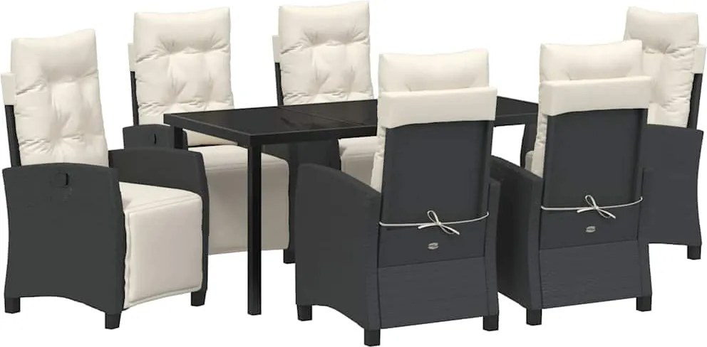 vidaXL Kert étkező szett párnával 7 pcs Fekete polirattan