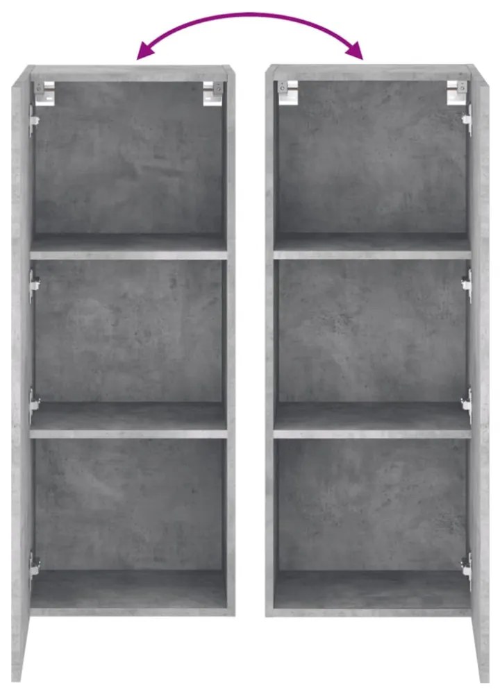 betonszürke szerelt fa fali TV-szekrény 40,5 x 30 x 102 cm