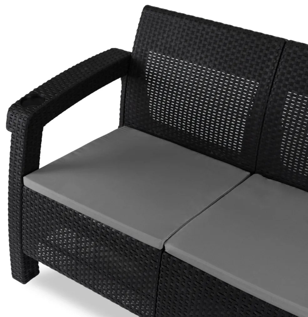 Kerti Műrattan Kanapé Fekete Színben. FLINT