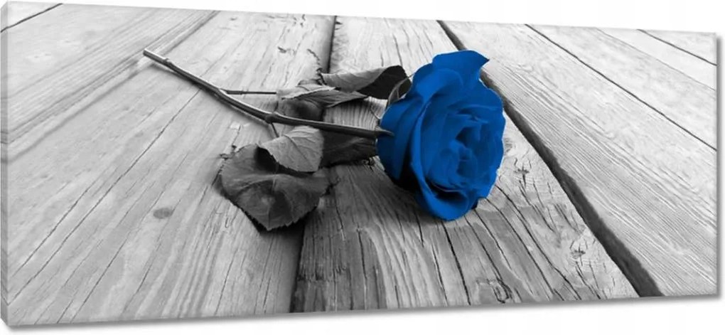 Vászonkép 100x40 Kék rózsa a deszkákon