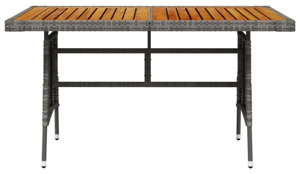 szürke polyrattan és tömör akácfa kerti asztal 130 x 70 x 72 cm