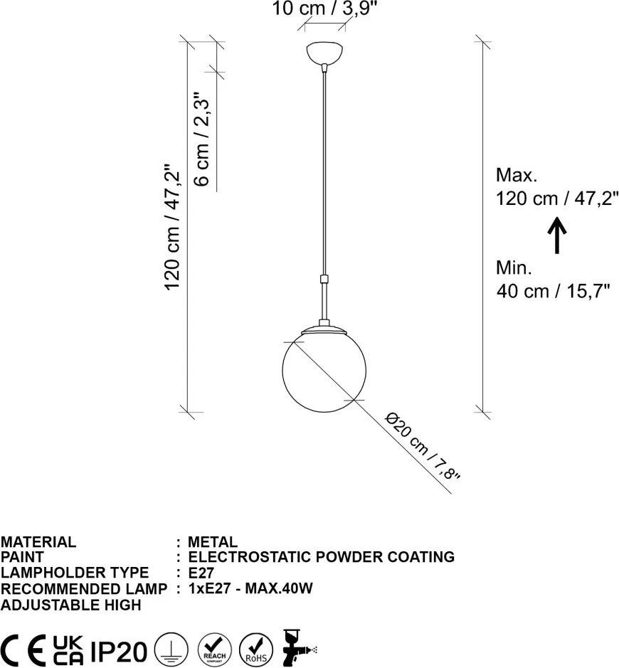 Orbital 20-14042 arany fém függőlámpa, Ø20 cm