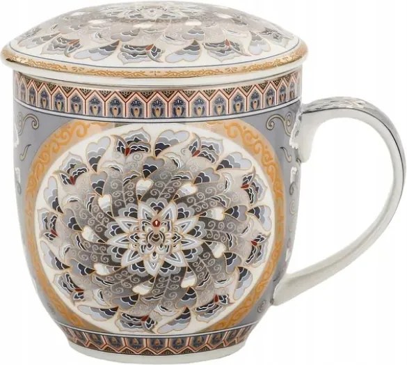 Befőző bögre porcelán fedél csészealj szűrő 320ml groteszk minta