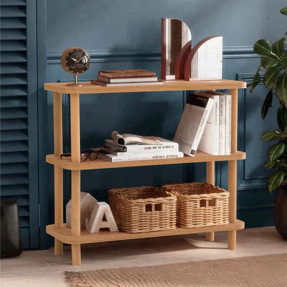 Natúr színű könyvespolc borovi fenyő dekorral 80x75 cm Step – Kalune Design