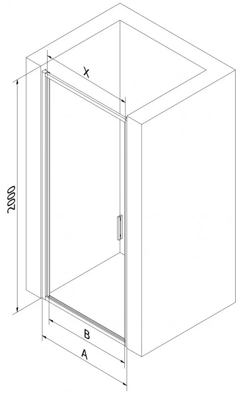 Mexen Exo, 1-szárnyú ajtó nyitáshoz 90x200 cm, 6mm átlátszó üveg, fekete profil, 817-090-000-70-00