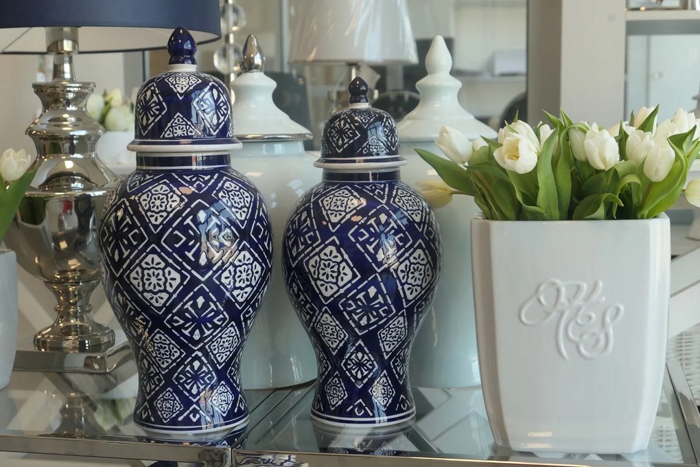 Tároló Doboz white&amp;blue Kerámia Váza Ginger M