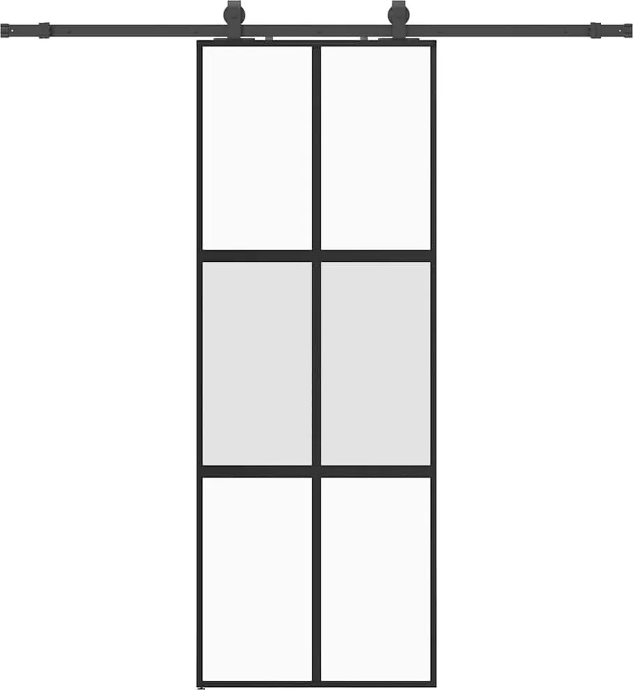vidaXL fekete edzett üveg tolóajtó fémszerelék szettel 76x205 cm